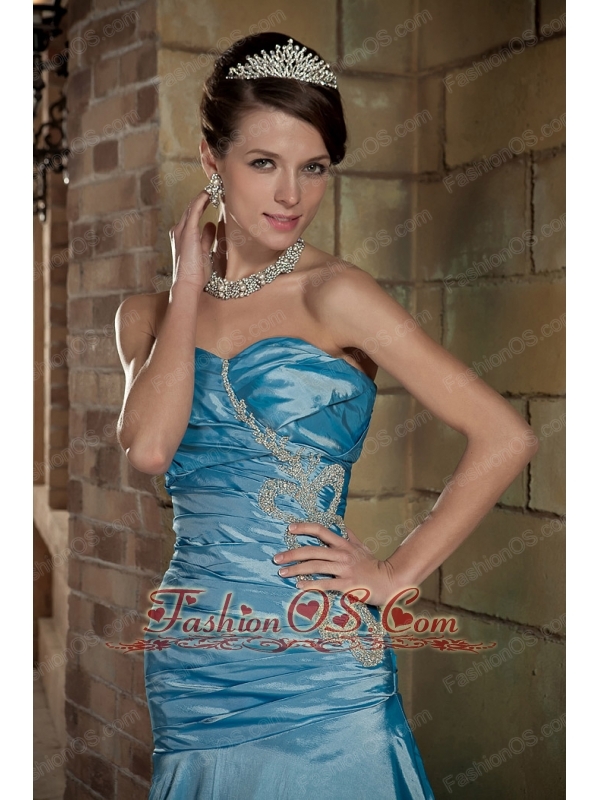 Sky Blue A-Line / Princess Sweetheart Brush Train Taffeta Beading Prom / Evening Dress