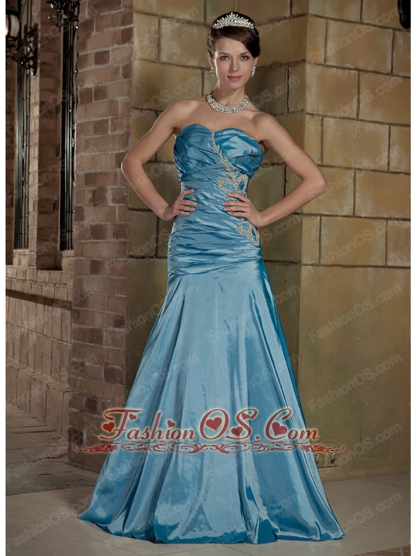 Sky Blue A-Line / Princess Sweetheart Brush Train Taffeta Beading Prom / Evening Dress