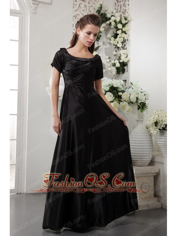 Black Column Scoop Floor-length Taffeta Mother Of The Bride Dress