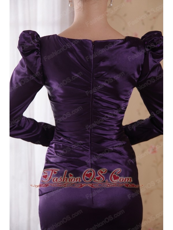 Dark Purple Column / Sheath V-neck Brush /Sweep Satin Mother of the Bride Dress