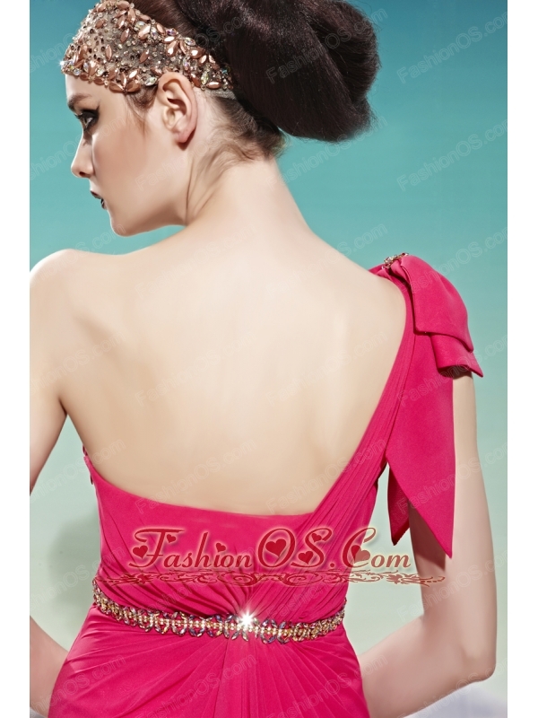 Hot Pink Empire One Shoulder Floor-length Chiffon Ruch Prom Dress