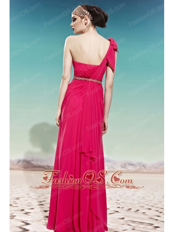 Hot Pink Empire One Shoulder Floor-length Chiffon Ruch Prom Dress