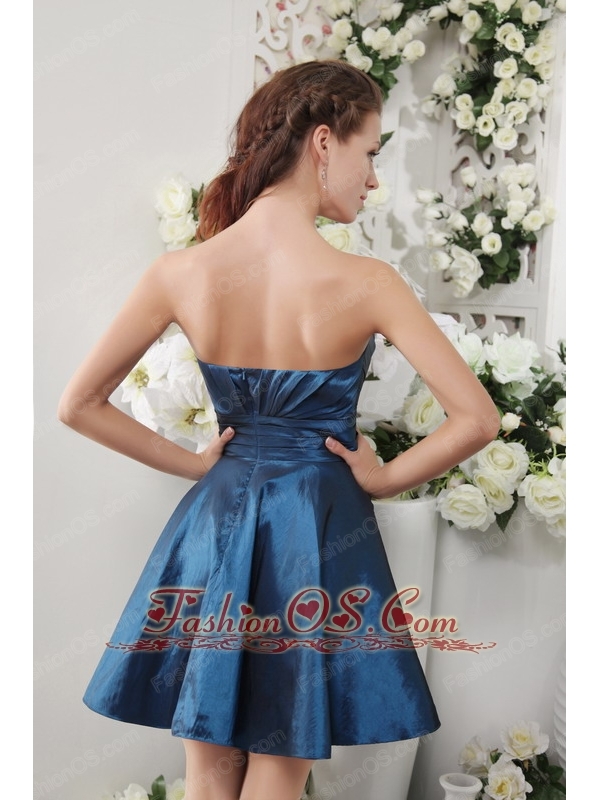 Navy Blue A-line Strapless Short Taffeta Ruch Bridesmaid Dress