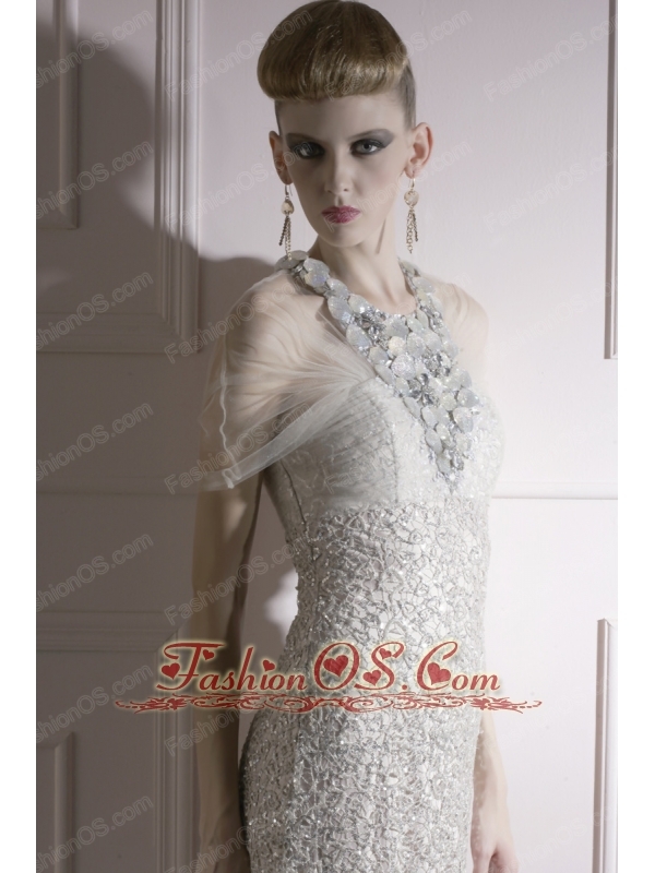 Silver Column / Sheath Scoop Brush Train  Sequins Lace and Tulle Prom / Evening Dress