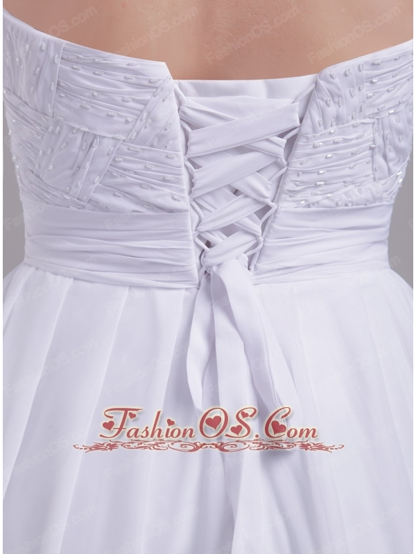 Affordable Empire Sweetheart Chapel Train Chiffon Beading Beach Wedding Dress