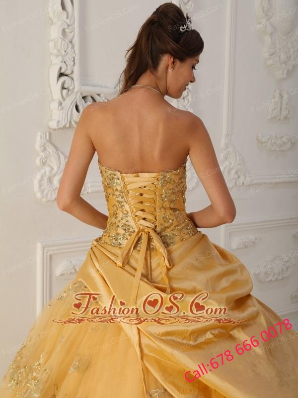 Beautiful Gold Quinceanera Dress Sweetheart Taffeta and Organza Beading A-Line / Princess