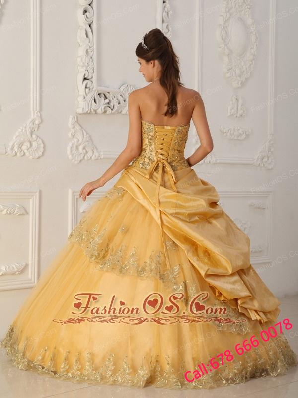 Beautiful Gold Quinceanera Dress Sweetheart Taffeta and Organza Beading A-Line / Princess
