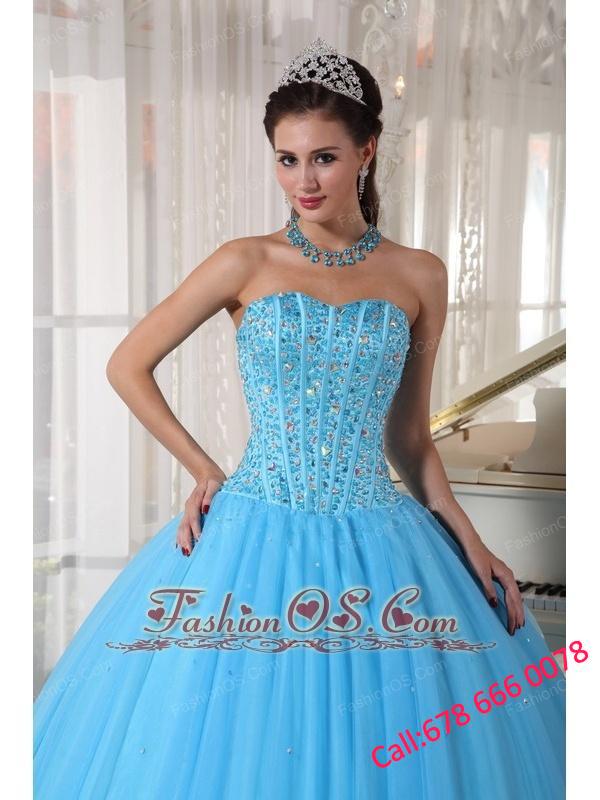 Beautiful Sky Blue Quinceanera Dress Sweetheart Tulle Beading  Ball Gown