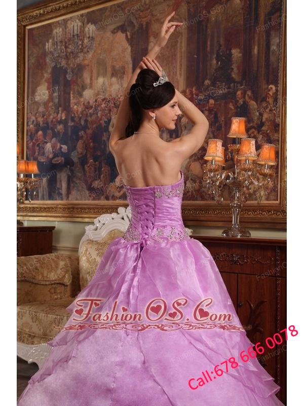 Discount Lavender Quinceanera Dress Strapless  Organza Beading Ball Gown