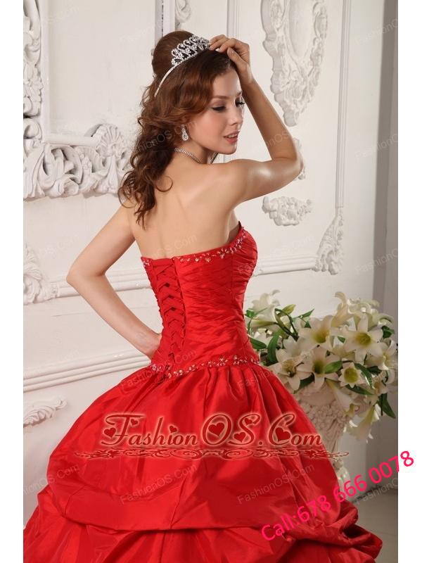Exclusive Red  Quinceanera Dress Sweetheart  Beading Taffeta Ball Gown