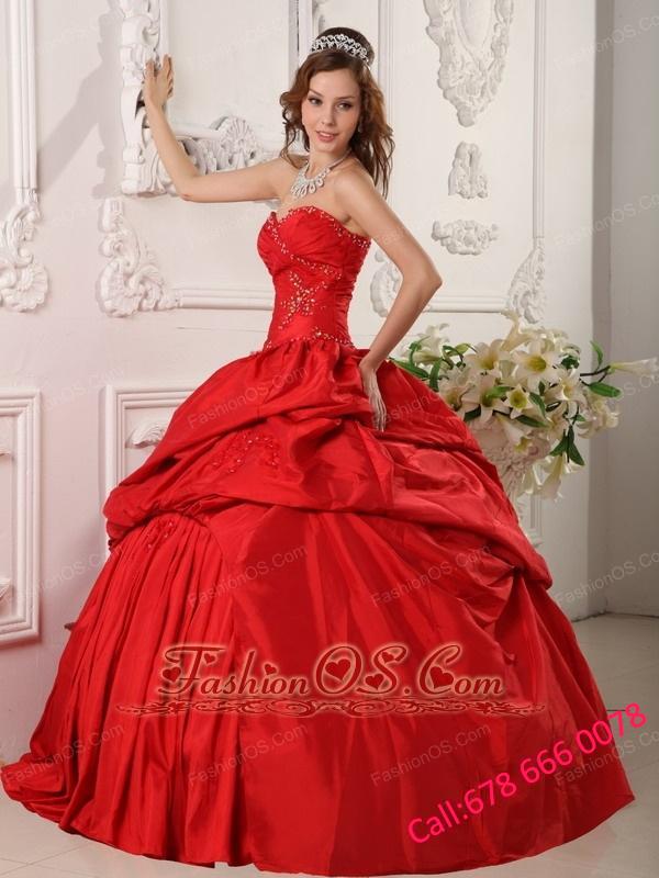 Exclusive Red  Quinceanera Dress Sweetheart  Beading Taffeta Ball Gown