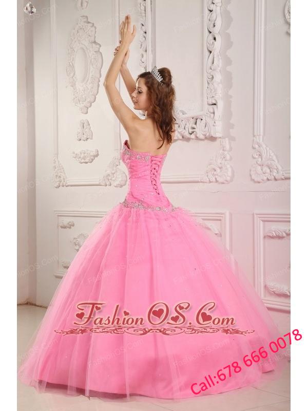Lovely Rose Pink Quinceanera Dress Sweetheart Tulle Appliques Ball Gown