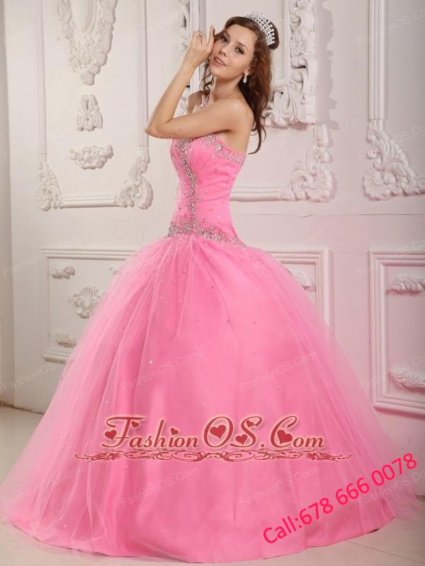 Lovely Rose Pink Quinceanera Dress Sweetheart Tulle Appliques Ball Gown