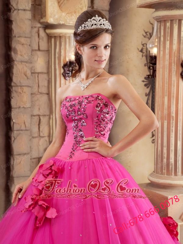 Luxurious Hot Pink Quinceanera Dress Strapless Satin and Tulle Beading Ball Gown