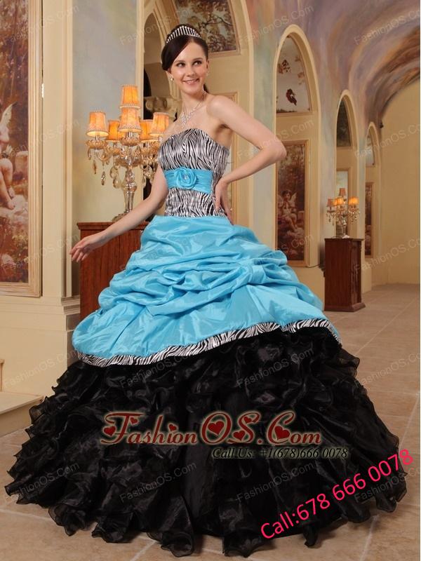 New Aqua Blue and Black Quinceanera Dress Sweetheart Ruffles Taffeta and Organza Ball Gown