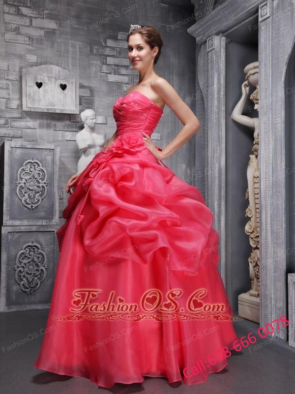 Pretty Coral Red Quinceanera Dress Sweetheart Organza Beading and Ruch Ball Gown