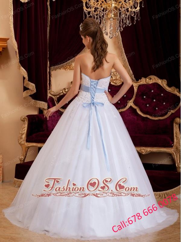 Romantic White Quinceanera Dress  Sweetheart Appliques Tulle A-line / Princess