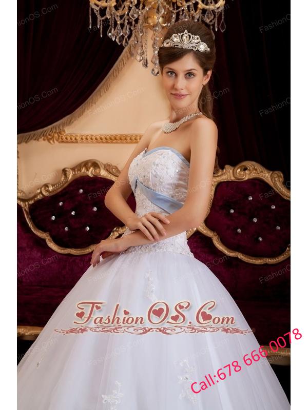 Romantic White Quinceanera Dress  Sweetheart Appliques Tulle A-line / Princess