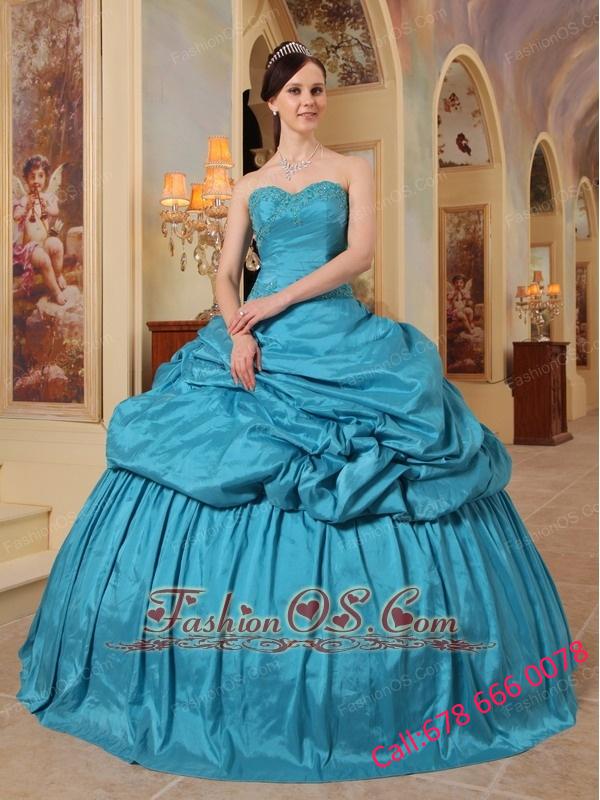 Wonderful Teal Quinceanera Dress Sweetheart Taffeta Beading Ball Gown