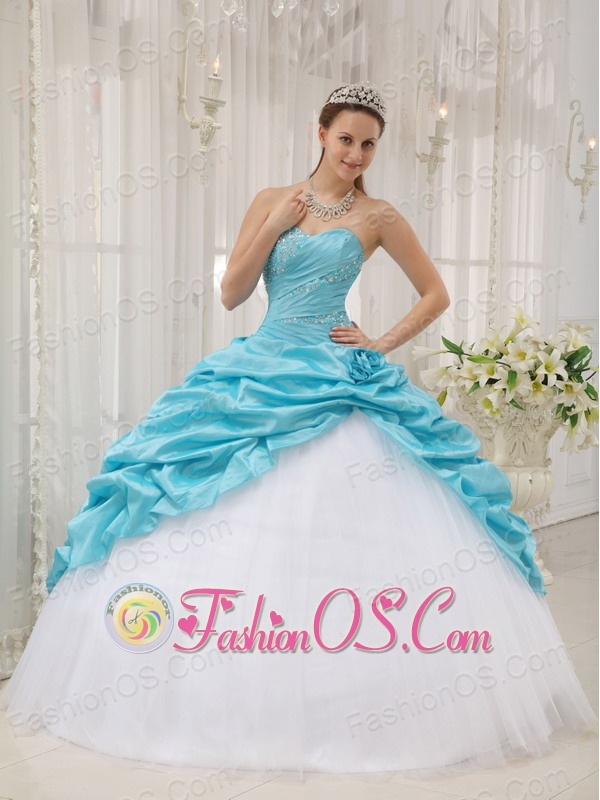 Affordable Aqua Blue Quinceanera Dress Sweetheart Taffeta and Tulle Beading Ball Gown
