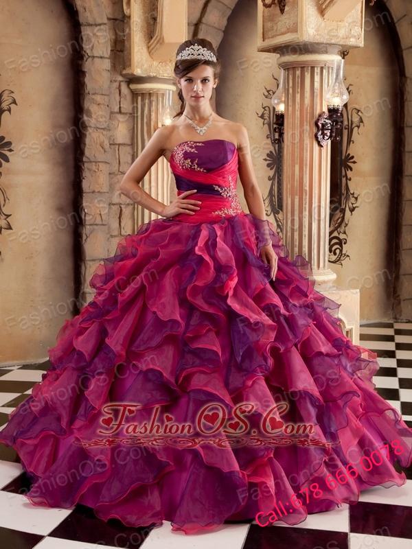Brand New Multi-color Quinceanera Dress Strapless Organza Ruffles Ball Gown