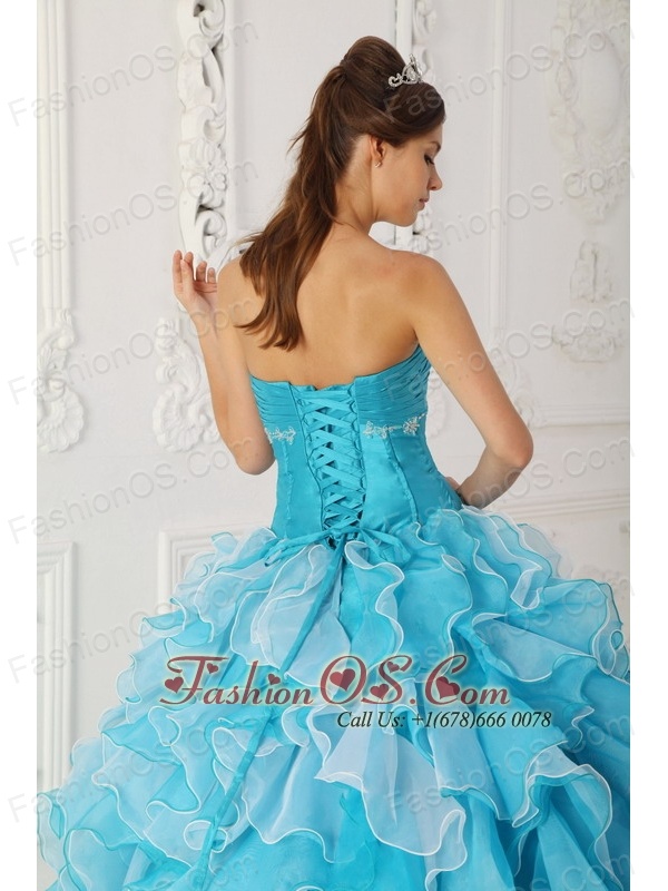 Classical Sky Blue Quinceanera Dress Sweetheart Taffeta and Organza Beading A-Line / Princess