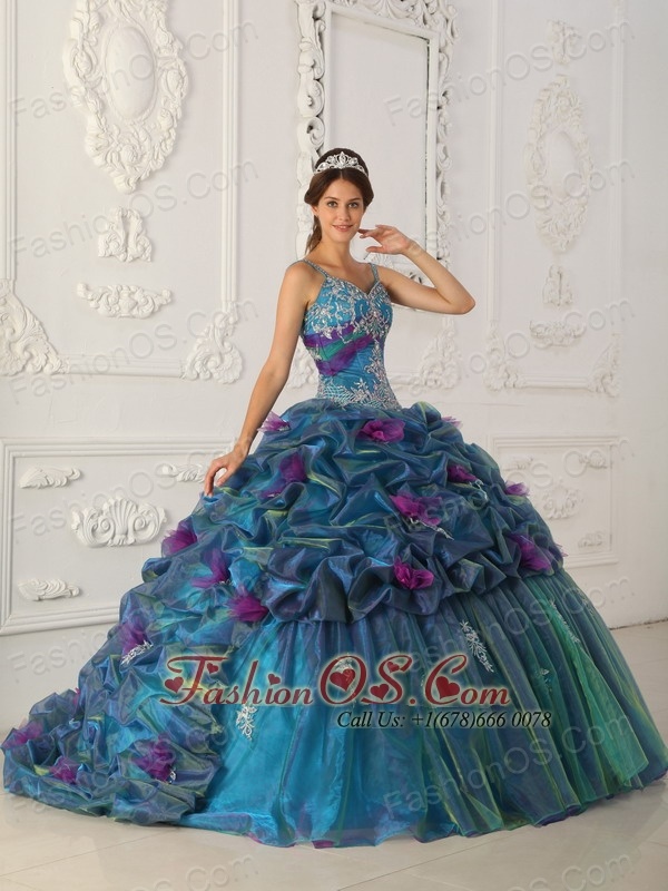 teal and purple quinceanera dresses