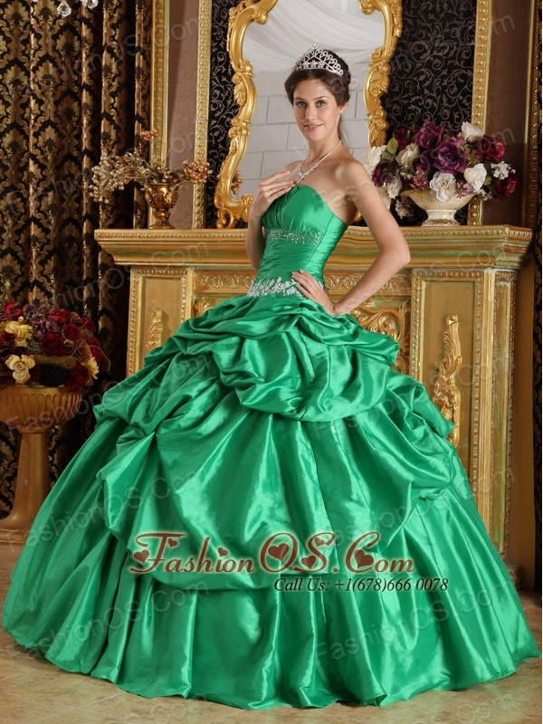 Discount Turquoise Quinceanera Dress Strapless Taffeta Beading Ball Gown