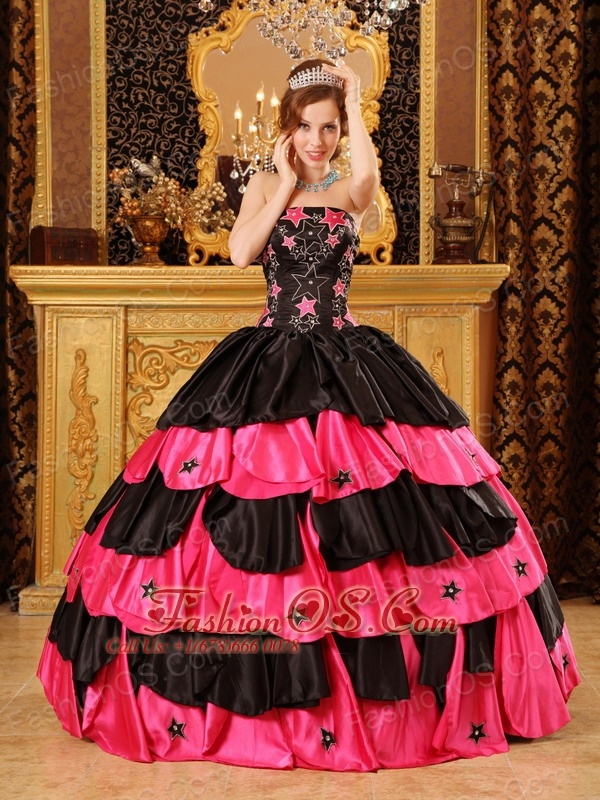 black and pink quinceanera dresses