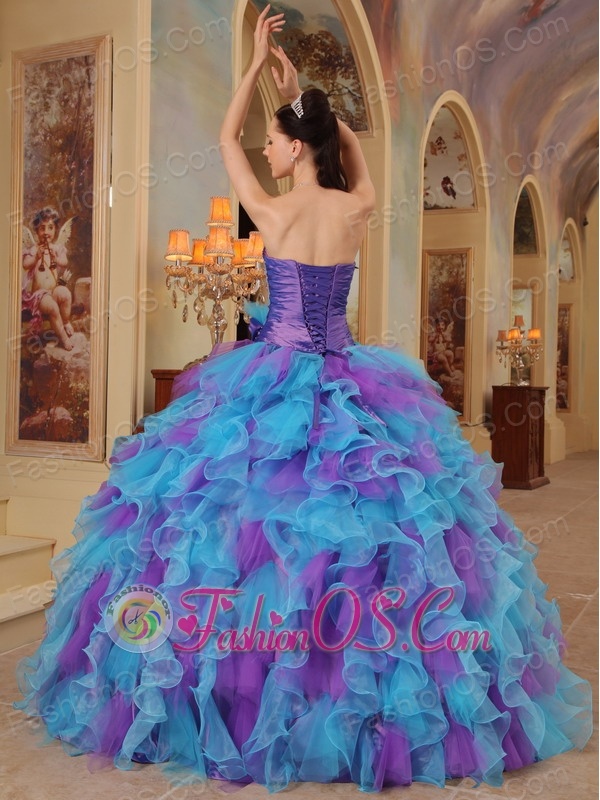 The Most Popular Purple and Aqua Blue Quinceanera Dress Sweetheart Ruffles Organza Ball Gown