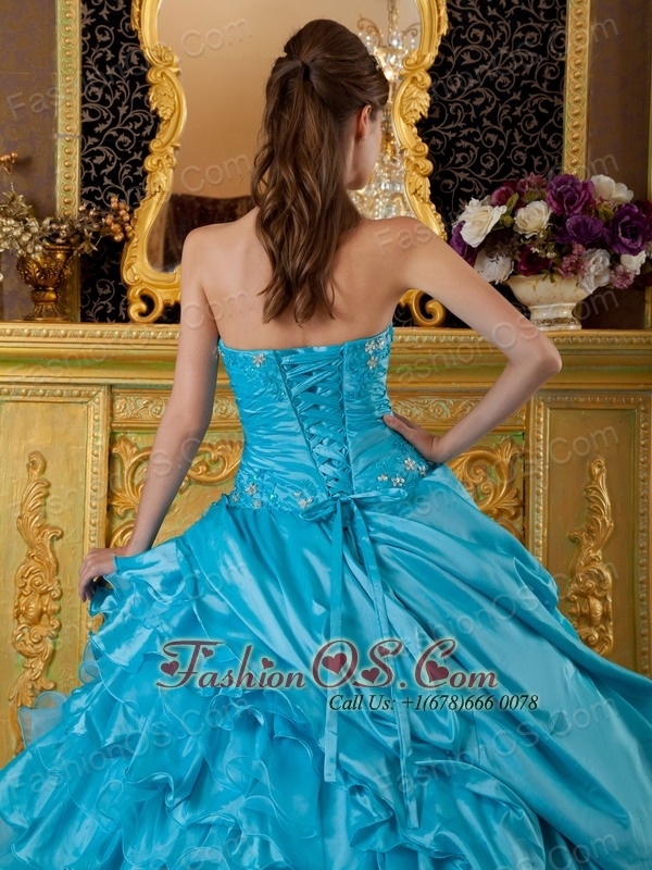 The Most Popular Teal Quinceanera Dress  Sweetheart Taffeta and Organza Appliques Ball Gown