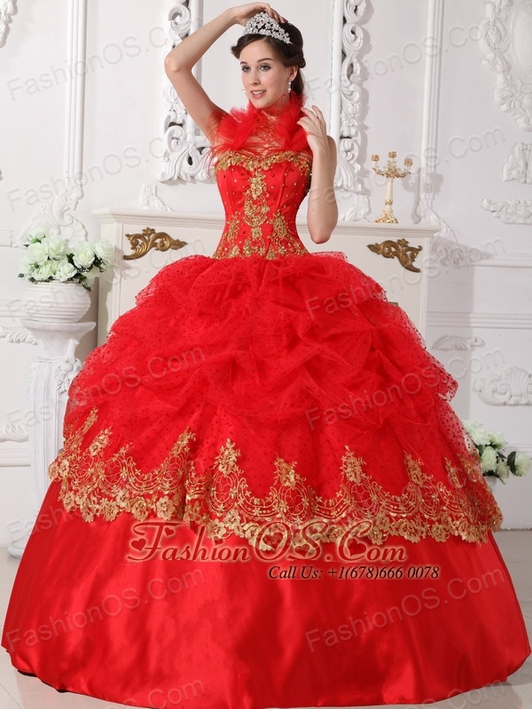 Affordable Red And Gold Quinceanera Dress Halter Taffeta Beading And