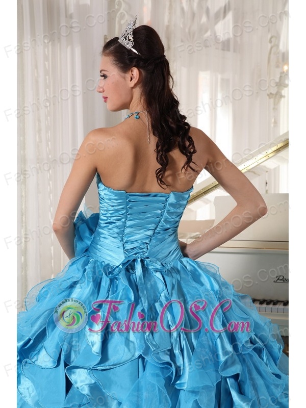 Beautiful Aqua Blue Quinceanera Dress Sweetheart Floor-length Organza Beading Ball Gown