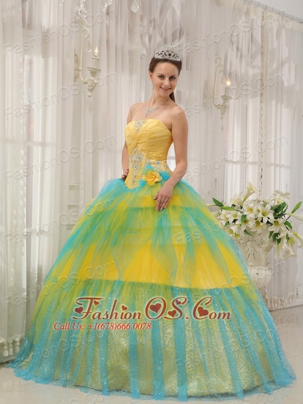 yellow and blue quinceanera dresses