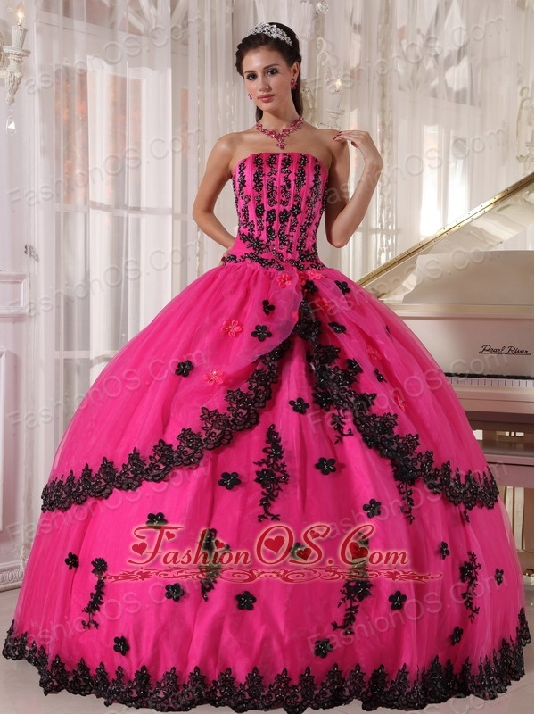 Perfect Hot Pink Quinceanera Dress Strapless Appliques