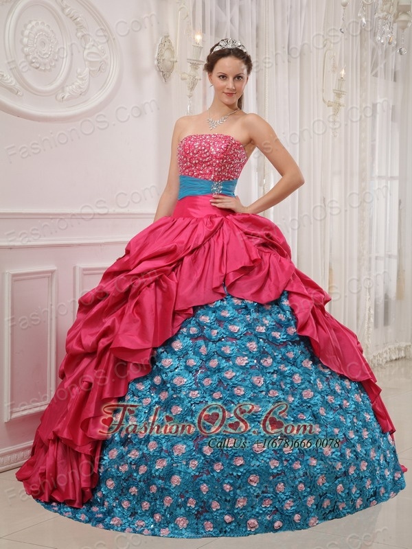 Perfect Red and Blue Quinceanera Dress Strapless Taffeta Beading Ball Gown