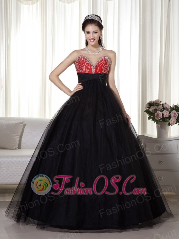Black and Red Ball Gown Sweetheart Prom Dress Tulle and Taffeta ...