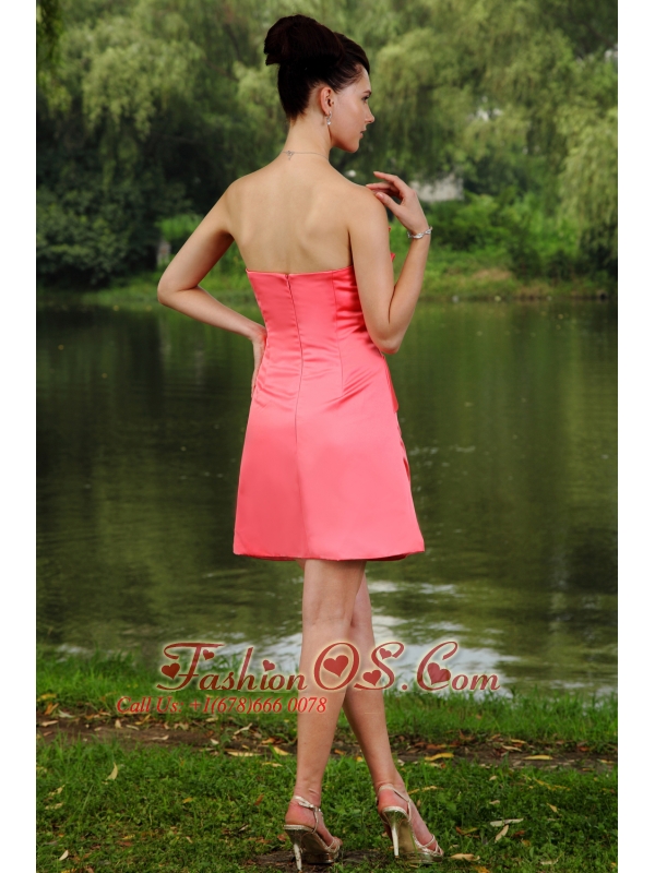 Watermelon Red Column Strapless Prom / Homecoming Dress Ruch Mini-length Taffeta