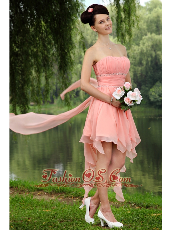 Light Pink Empire Strapless Prom / Homecoming Dress Chiffon Beading Mini-length