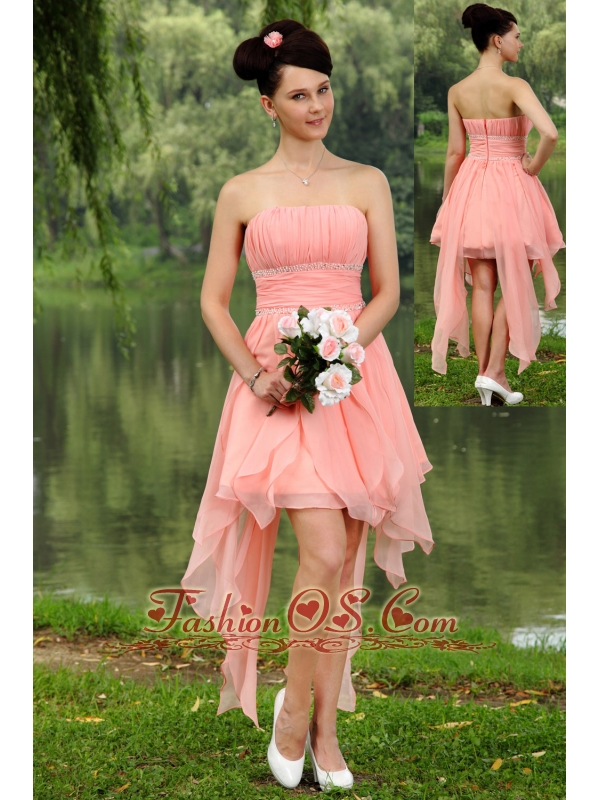 Light Pink Empire Strapless Prom / Homecoming Dress Chiffon Beading Mini-length