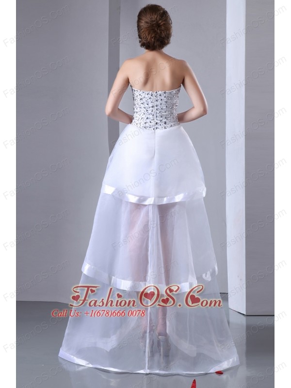 White A-line Sweetheart Prom Dress High-low Organza Beading