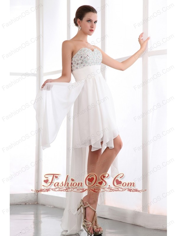 White Empire Sweetheart Prom Dress Asymmetrical Chiffon Beading