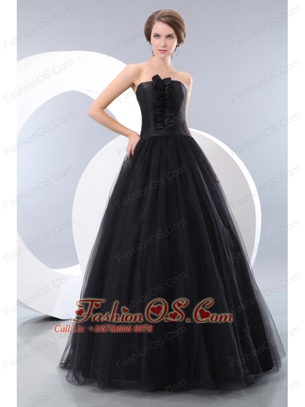 Sweet Black A-line Strapless Junior Prom / Evening Dress Floor ...