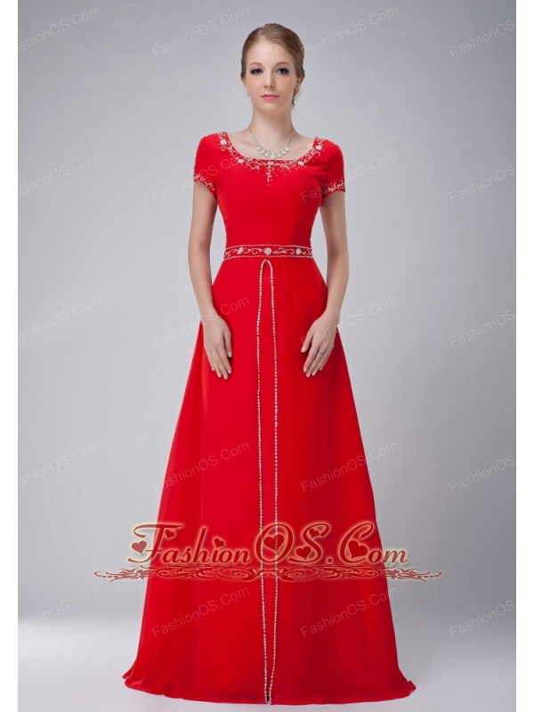 Beautiful Red Scoop Neckline Modest Mother Of The Bride Dress Chiffon Beading
