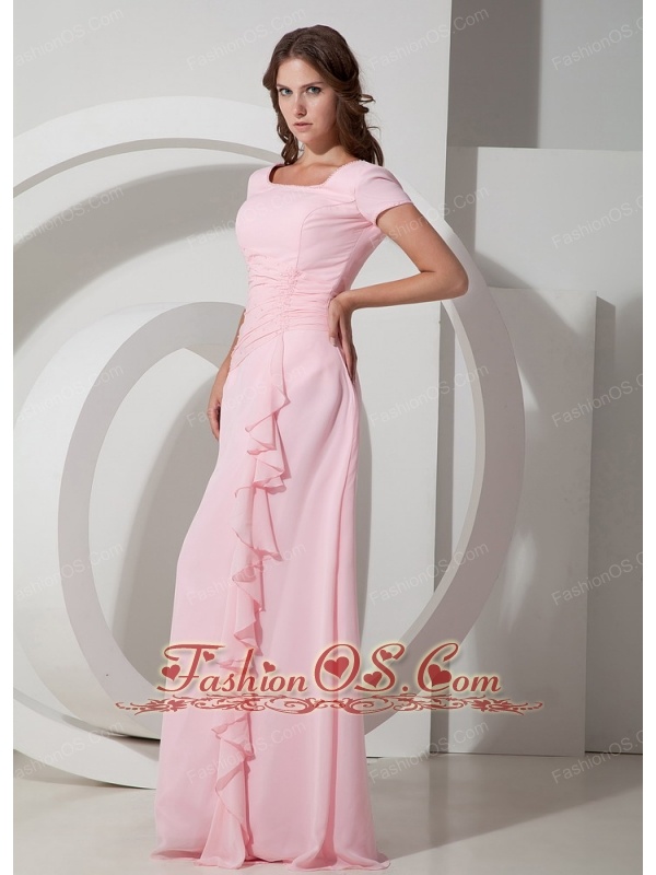 Baby Pink Empire Square Floor-length Chiffon Beading Mother Of The Bride Dress
