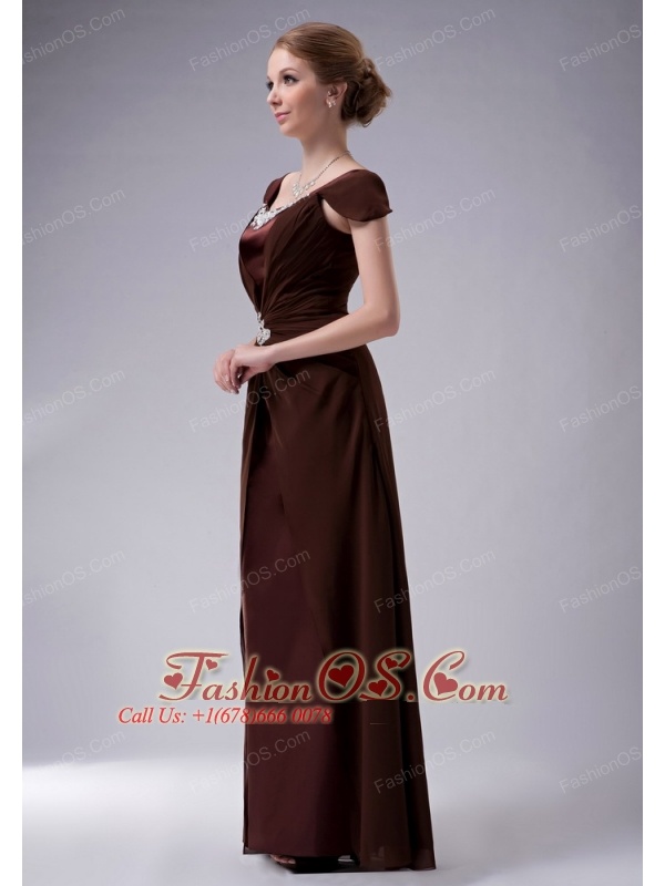 Beautiful Brown Column Square Mother Of The Bride Dress Chiffon Beaidng Floor-length