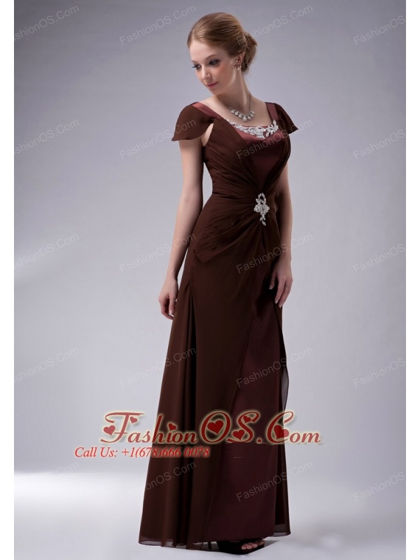 Beautiful Brown Column Square Mother Of The Bride Dress Chiffon Beaidng Floor-length