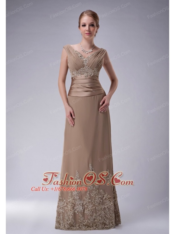 Beautiful Champagne Column V-neck Mother Of The Bride Dress ...
