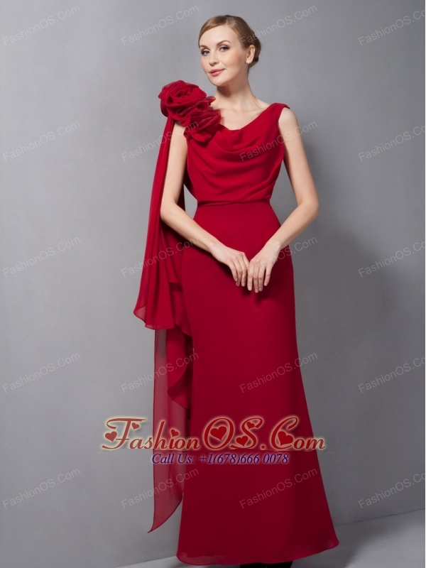Custom Made 70s Wine Red Mother Of The Bride Dress V-neck Chiffon