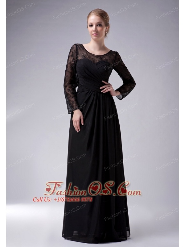 Custom Made Black Empire Scoop Mother Of The Bride Dress Chiffon Ruch Floor-length